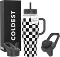 Coldest Tumbler with Handle and Straw, 100% Leak Proof Insulated Tumbler with Lid and Straw (3 Lids), Stainless Steel Tumblers for Women & Men, Cup Holder Friendly, 36 oz (Black Checkers) by Coldest
