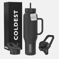 Coldest Tumbler with Handle and Straw - 100% Leak Proof Insulated Tumbler with Lid and Straw (3 Lids) - Stainless Steel Tumblers for Women & Men - Cup Holder Friendly Base, 46 oz (Stealth Black) by Coldest