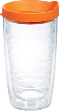 Tervis Clear & Colorful Lidded Made in USA Double Walled Insulated Tumbler Travel Cup Keeps Drinks Cold & Hot, 16oz, Orange Lid by TervisTumblerCompany