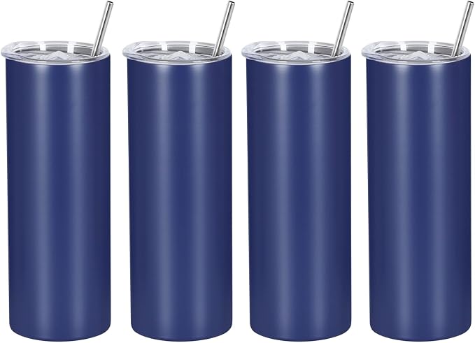 4 Pack 20 Oz Straight Skinny Tumblers,Individually Gift Boxed Stainless Steel Slim Skinny Tumbler Set Bulk, 20 Oz Insulated Slim Thin Travel Tumbler Cup for Diy, Navy by Wzaytia