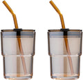 BLUEPOLAR 13oz/400ml Tumbler Water Glass, Cups with Straw and Lid Sealed Carry on for Coffee, Iced Tea, Thick Wall Insulated Glass Cup（Amber 2-Pack） by BLUEPOLAR