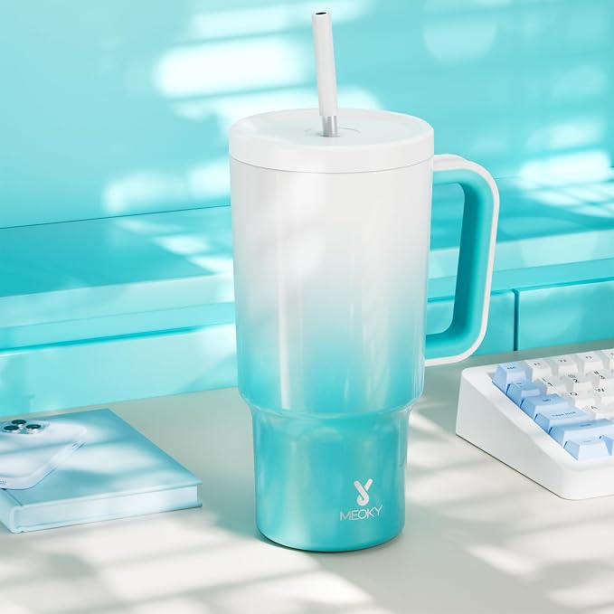 Meoky 30 oz Tumbler with Handle, Tumbler with Lid and Straw, Insulated Stainless Steel Travel Mug, 100% Leak-proof, Cupholder Friendly, Keeps Cold for 24 Hours or Hot for 8 Hours (Azure) - Image 8