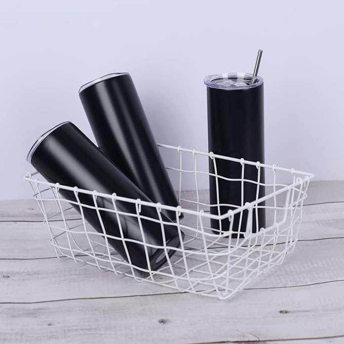 20 Oz Stainless Steel Straight Skinny Tumbler Set (8 Pack), Insulated Slim Thin Travel Cup with Lid, Black - Image 4