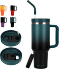 40oz Tumbler with Handle and Straw Spout 2-in-1 Lid, Spill Leak Proof Insulated Travel Cup Traveler Water Mug Keep Cold Hot, Dishwasher Safe Stainless Steel Bottle Gifts for Women Men, Indigo Black by GAZLEMHO