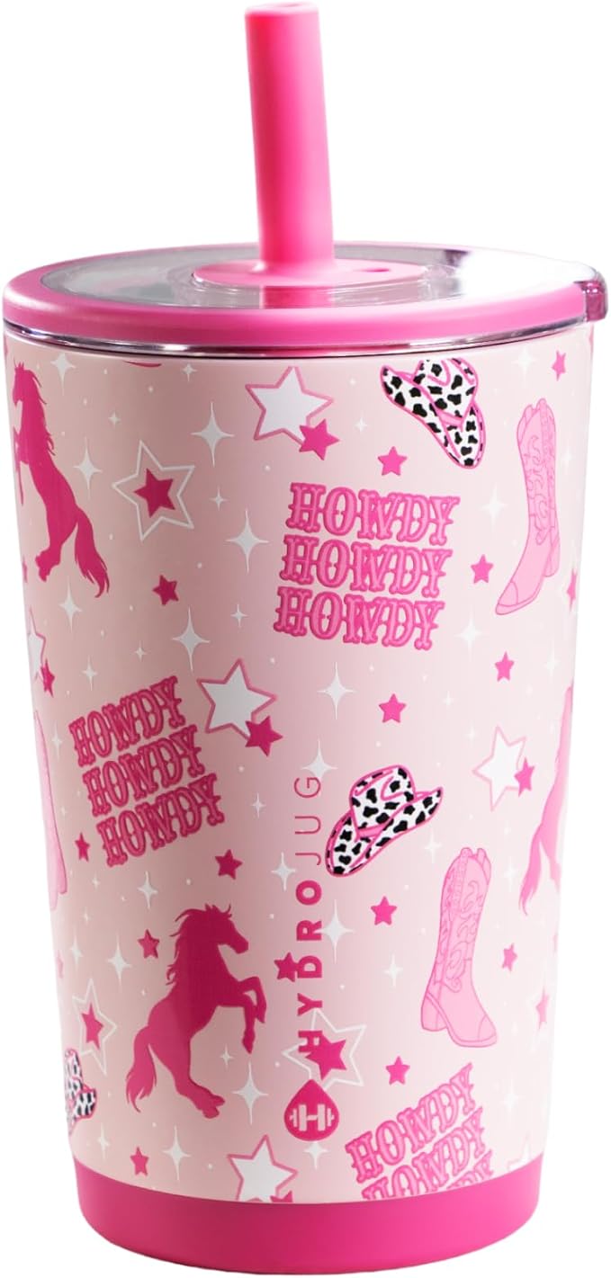HydroJug Everyday Tumbler 14 oz – Ceramic-Lined Insulated Tumbler with Straw and Soft-Touch Lid, Cup Holder Friendly, Double-Wall Vacuum Insulation, Reusable Travel Cup – Cowgirl by Hydrojug