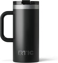 RTIC 16oz Road Trip Travel Mug with Lid and Handle, Ceramic Lined, Insulated, Stainless Steel, Metal, Double Wall Vacuum-Insulation, Portable Coffee, Tea Cup for Hot and Cold Drink, Black by RTIC