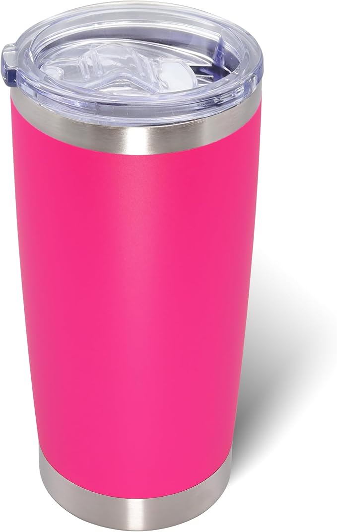 AIANJI 20oz Tumbler Bulk Stainless Steel Tumblers with Lid Vacuum Insulated Double Wall Travel Coffee Mug Powder Coated Tumbler Cup for Hot and Cold Drinks(Hot Pink, 1 pack) by AIANJI