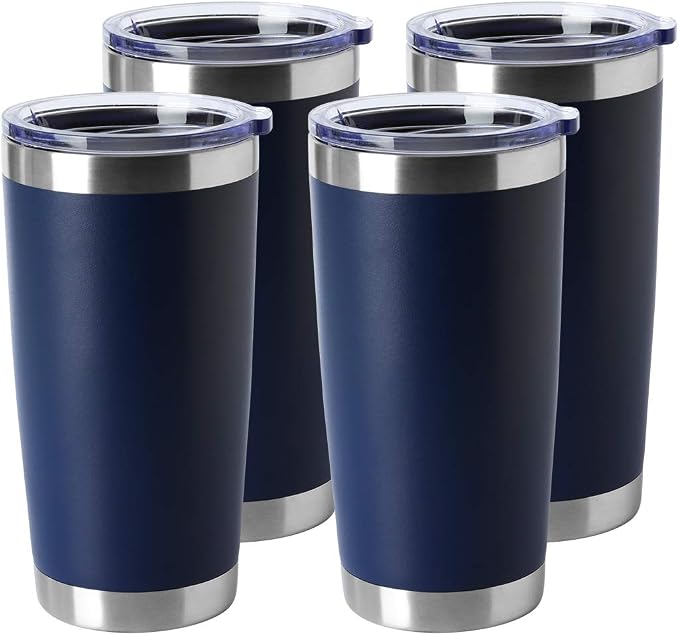 HASLE OUTFITTERS 20oz Stainless Steel Tumblers Bulk, Insulated Travel Cup with Lid, Double Wall Vacuum Coffee Mug for Cold & Hot Drinks 4 Pack, Navy by HASLEOUTFITTERS