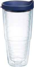 Tervis Made in USA Double Walled Clear & Colorful Lidded Insulated Tumbler Cup Keeps Drinks Cold & Hot, 24oz, Navy Lid by TervisTumblerCompany
