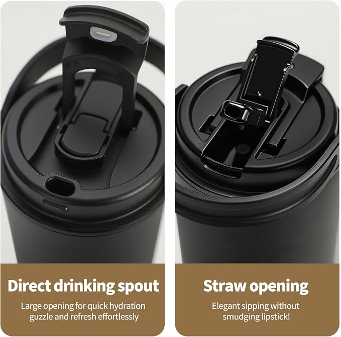 Water Bottle 24 Oz/Stainless Steel Tumbler with Straw - Vacuum Insulated Water Bottle for Home, Office or Car Reusable Cup With straw，Cold for 12 Hrs or Iced for 24 Hrs(Black) - Image 3