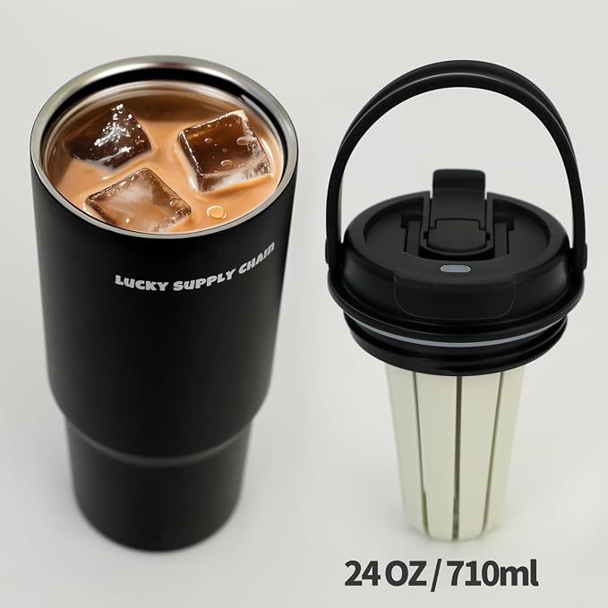 Water Bottle 24 Oz/Stainless Steel Tumbler with Straw - Vacuum Insulated Water Bottle for Home, Office or Car Reusable Cup With straw，Cold for 12 Hrs or Iced for 24 Hrs(Black) - Image 5