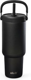 Ello Oasis Go+ 32oz Tumbler with Top Handle and Retracting Straw | Reusable Insulated Stainless Steel Cup, 100% Leakproof Water Bottle, 24 Hours Cold, Cup Holder Friendly For Travel | Black by Ello