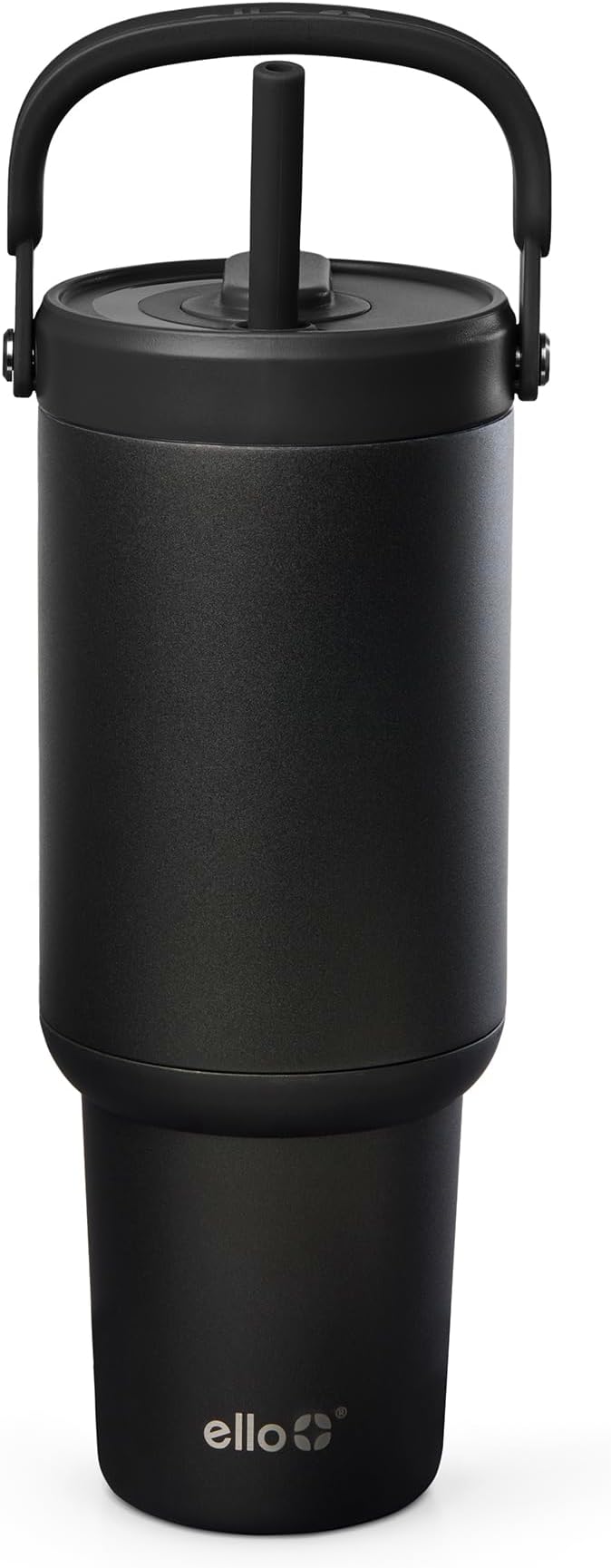 Ello Oasis Go+ 32oz Tumbler with Top Handle and Retracting Straw | Reusable Insulated Stainless Steel Cup, 100% Leakproof Water Bottle, 24 Hours Cold, Cup Holder Friendly For Travel | Black by Ello