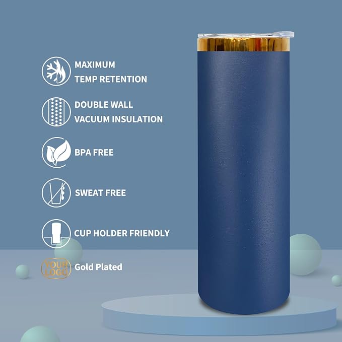 20 oz Skinny Tumblers Stainless Steel Tumbler with Lid and Straw Double Wall Vacuum Insulated Coffee Mug 20oz Powder Coated Cup for Hot and Cold Drinks(Navy,4 pack) - Image 5