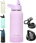 CIVAGO 32 oz Insulated Water Bottle With Straw, Stainless Steel Sports Water Cup Flask with 3 Lids (Straw, Spout and Handle Lid), Wide Mouth Travel Thermal Mug, Lavender by CIVAGO