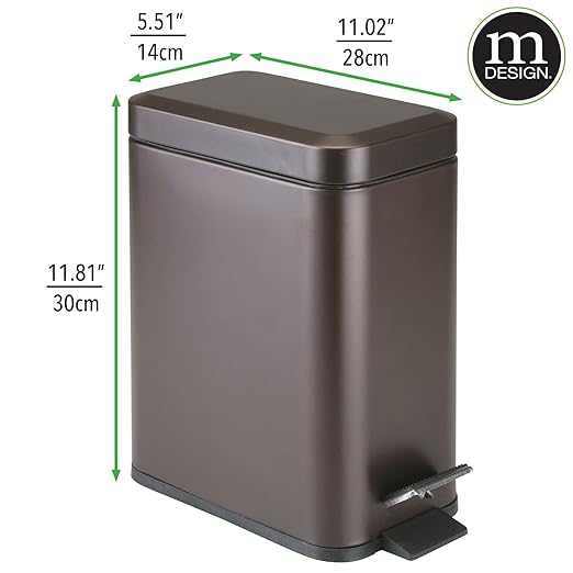mDesign Small Modern 1.3 Gallon Rectangle Metal Lidded Step Trash Can, Compact - Image 4