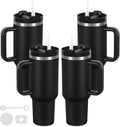 4 Pack 40 Oz Tumbler with Handle Bulk, Double Wall Vacuum Insulated Stainless Steel Tumbler with Lid and Straw, 40 oz cup with Silicone Spill Proof Stopper Set (Black) by Temolulu