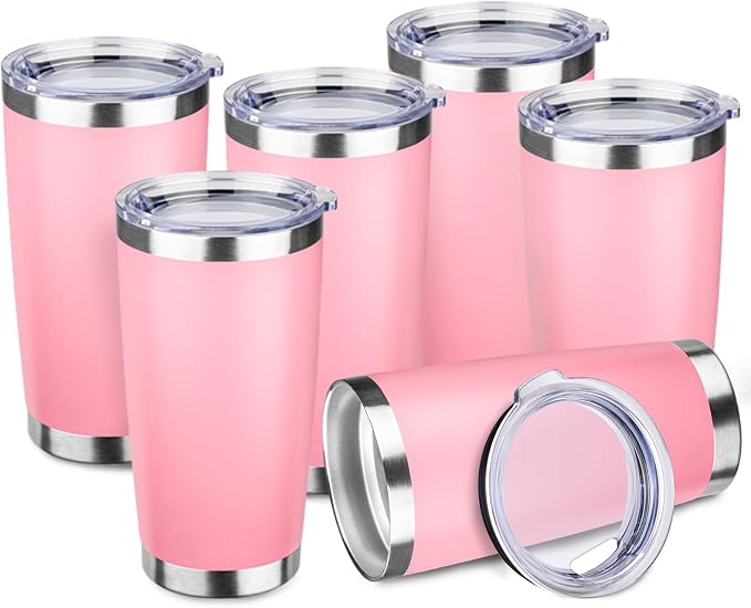 StarSpeed 20oz Tumbler Bulk with Lid, Stainless Steel Insulated Tumblers Double Wall Vacuum Insulated Travel Mug, Powder Coated Coffee Cups for Hot and Cold Drinks(Lght Pink,6) by StarSpeed