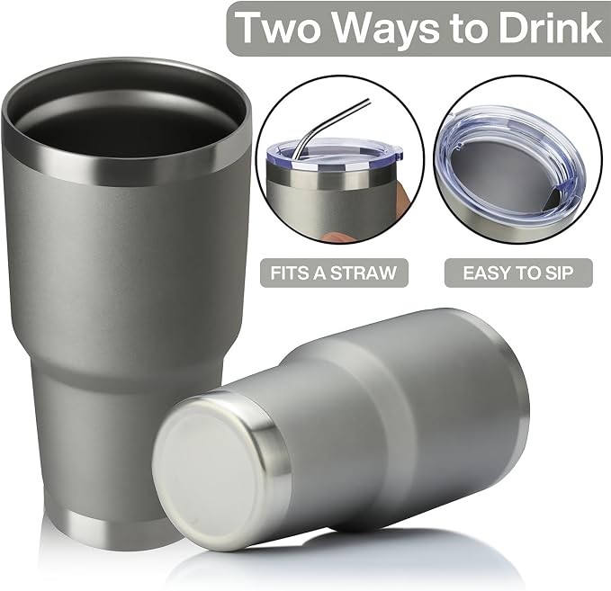 MEWAY 30oz Insulated Tumbler With Lids and Straws,Stainless Steel Double Vacuum Coffee Tumbler Cup, Brush, Durable Powder Coated Coffee Cup for Cold & Hot Drinks, Office, Travel(Cold Grey,4 PACK) - Image 3