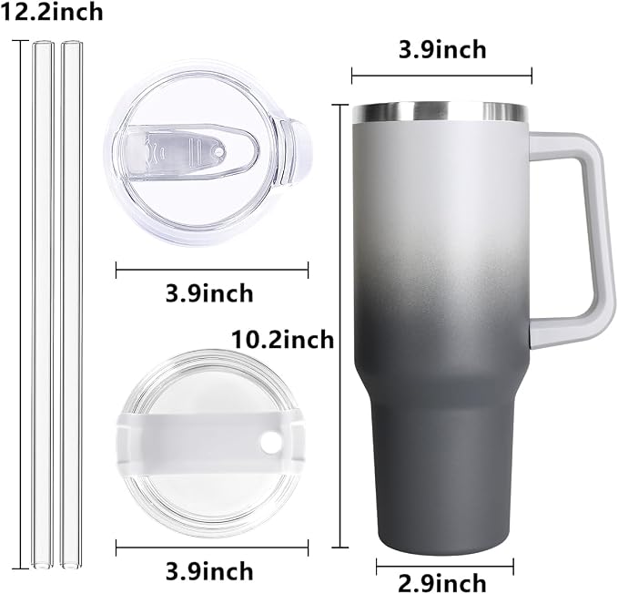 SYACOT 40 oz Tumbler with Handle and Straw Stainless Steel Insulated Tumbler Leak Proof Lid and Straw Lid Reusable Travel Mug Coffee Mug Cup Dishwasher Safe Keep Drinks Cold and Hot (Grey&Black) - Image 2