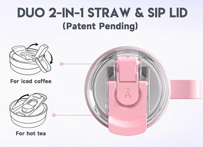 Meoky 40oz Tumbler with Handle, Stainless Steel Travel Mug with 2-in-1 Straw and Sip Lid, Vacuum Insulated Coffee Mug, 100% Leak Proof, Keeps Cold for 34 Hours or Hot for 10 Hours (Flamingo) - Image 5