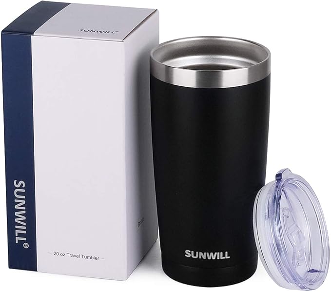 SUNWILL Travel Coffee Tumbler 20 oz, Insulated Mug with Lid, Stainless Steel Cup for Outdoor, Powder Coated Black - Image 5