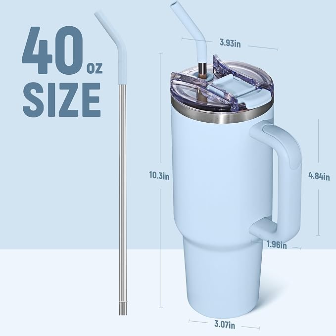 COKTIK 40 oz Tumbler With Handle and Straw, Insulated Tumbler With Leakproof Lids, Stainless Steel|BPA-Free, Cold for 24 H (Silent Sky) - Image 3
