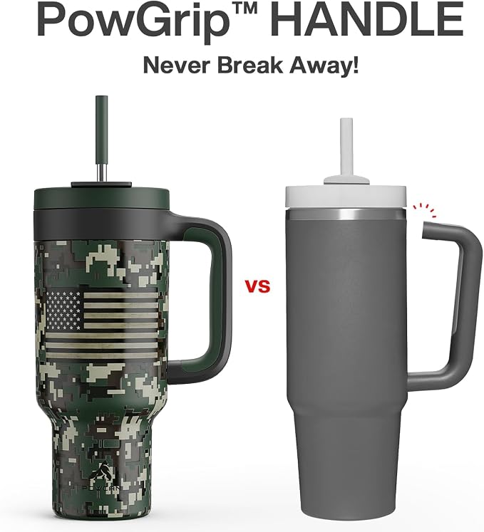 40 oz Camo Tumbler with Handle, 2-in-1 Straw and Sip Lid, Leakproof, Dishwasher Safe, Insulated Stainless Steel Travel Coffee Mug, Keeps Cold for 34 Hours, Fits in Car Cupholder (Woodland Flag) - Image 3