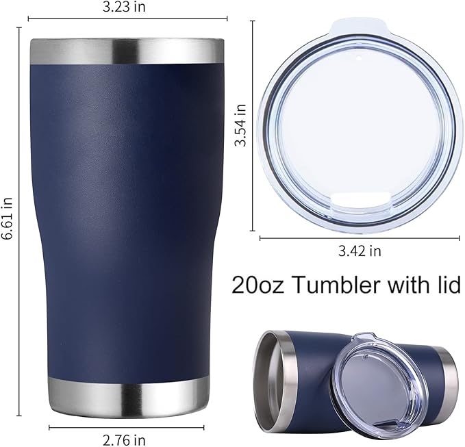 DOMICARE 20oz Tumbler with Lid Stainless Steel Tumblers Bulk, Double Wall Vacuum Insulated Coffee Travel Mug Powder Coated Tumbler, 1 Count (Pack of 1) Navy - Image 5