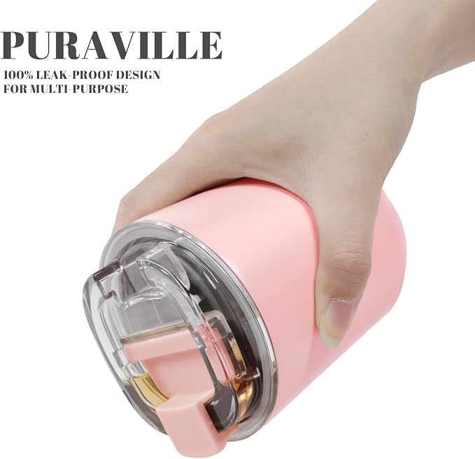 Puraville Insulated Tumblers with Lid, 10 oz Travel Coffee Mug Stainless Steel Vacuum Cup, Leak Proof Reusable Double Walled Coffee Tumbler for Iced and Hot Drinks, Pink - Image 6