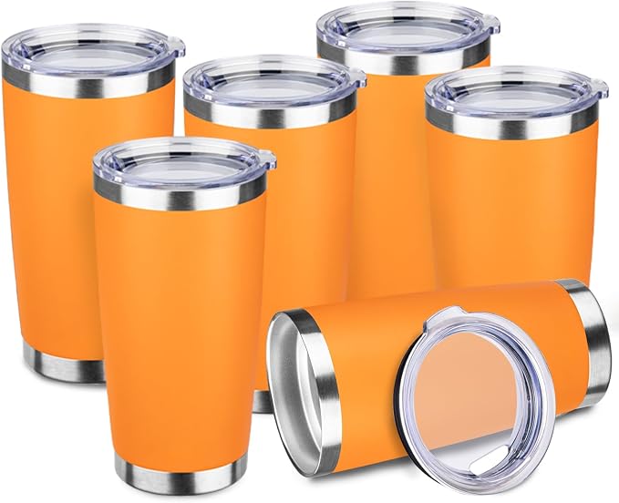 StarSpeed 20oz Tumbler Bulk with Lid, Stainless Steel Insulated Tumblers Double Wall Vacuum Insulated Travel Mug, Powder Coated Coffee Cups for Hot and Cold Drinks(Orange,6) by StarSpeed
