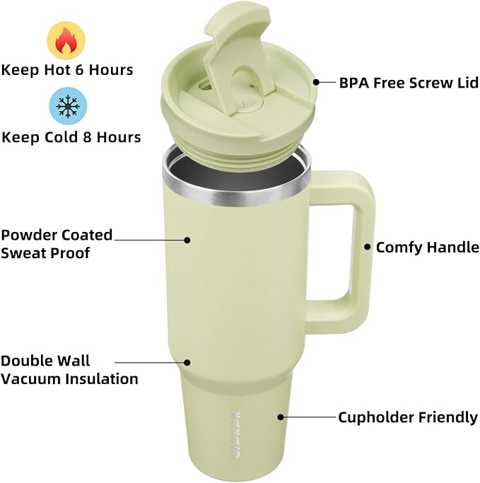 BJPKPK Tumbler With Handle 40 oz Stainless Steel Insulated Tumbler With Lid And Straw For Water Or Ice Coffee,Macaron Green - Image 2
