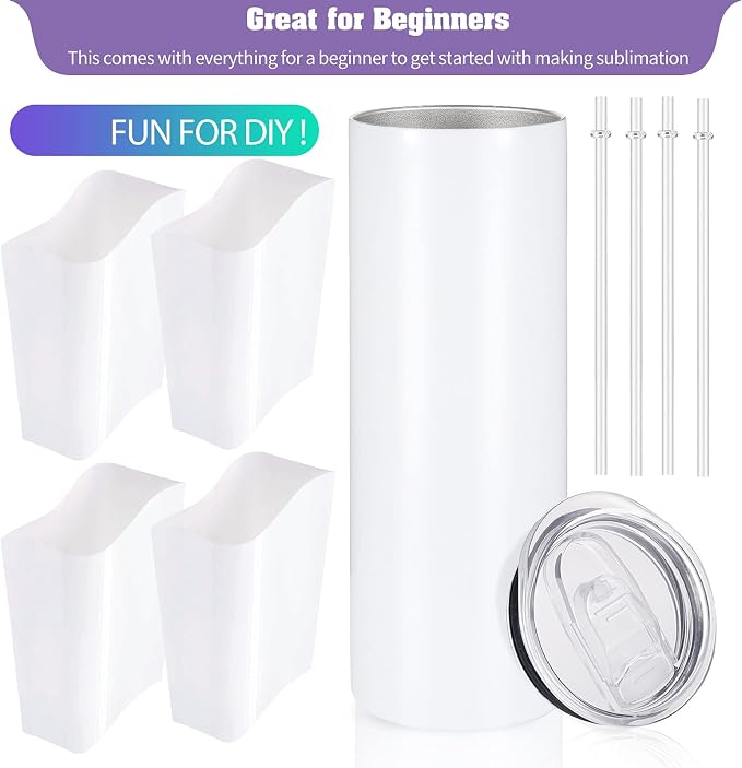 YOUKE OLA 8 Pack Sublimation Tumblers Bulk 20oz White Straight Blank Tumbler for Heat Transfer, Individual Gift Boxed, Stainless Steel Double Wall Insulated Cup with Shrink Wrap Sleeve, Heat Tape - Image 3