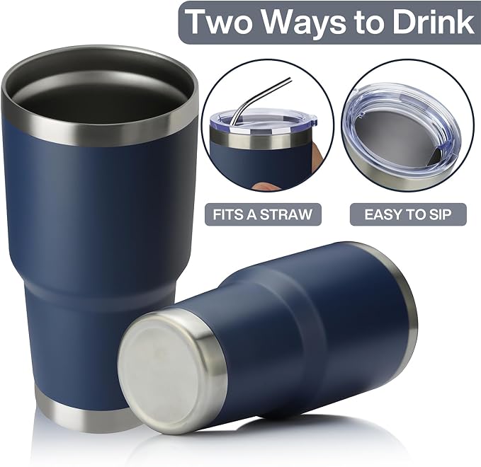 MEWAY 30oz Insulated Tumbler With Lids and Straws,Stainless Steel Double Vacuum Coffee Tumbler Cup, Brush, Durable Powder Coated Coffee Cup for Cold & Hot Drinks(Navy,8 PACK) - Image 3