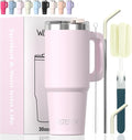 30 oz Tumbler with Handle,Tumbler with Lid and Straw,Double Wall Insulated Cup Stainless Steel Travel Mug(Cold for 34 Hours),Water Bottle for Iced Tea,Coffee,Cold Beverages(Rose Quartz) by Watersy