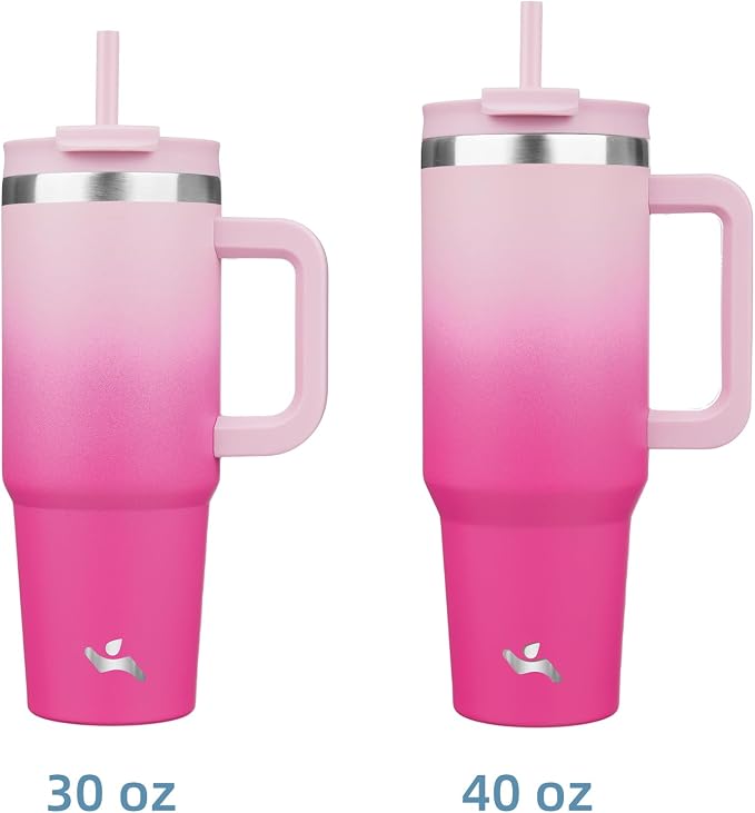 Konokyo 40 oz Tumbler with Handle and 2 Straws,2 in 1 Lid Insulated Water Bottle Stainless Steel Travel Coffee Mug,Cherry Blossoms - Image 3
