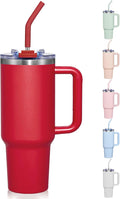 COKTIK 40 oz Tumbler With Handle and Straw, Insulated Tumbler With Leakproof Lids, Stainless Steel|BPA-Free, Cold for 24 H (Red) by coktik
