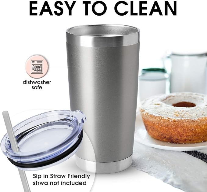 HASLE OUTFITTERS 20oz Tumblers Bulk Stainless Steel Cup with Lid Double Wall Vacuum Insulated Coffee Mug for Cold & Hot Drinks 1 Pack, Grey - Image 3
