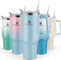 40oz Leakproof Stainless Steel Insulated Travel Tumbler with Handle, Straw Lid - Keeps Cold 34hrs, Hot 10hrs by SOUFULL