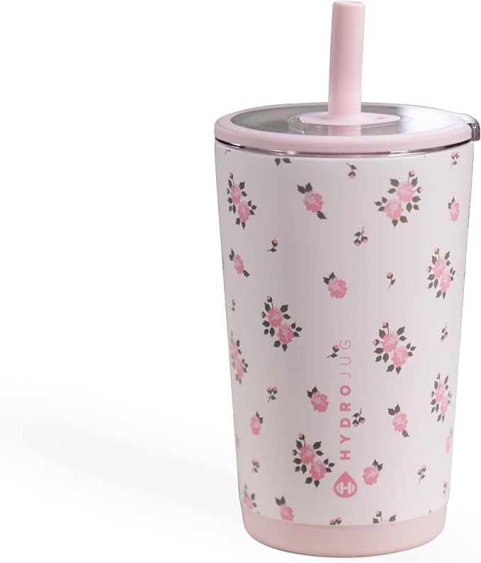HydroJug Everyday Tumbler 14 oz – Ceramic-Lined Insulated Tumbler with Straw and Soft-Touch Lid, Cup Holder Friendly, Double-Wall Vacuum Insulation, Reusable Travel Cup – Wildrose by Hydrojug