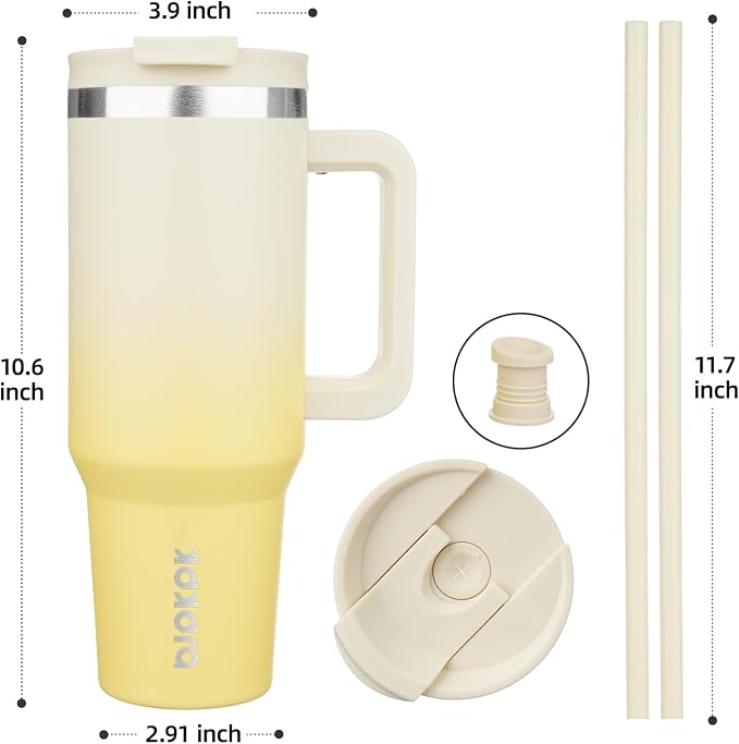 BJPKPK 40 oz Tumbler With Handle Insulated Tumblers With Lid And Straw Stainless Steel Thermal Cup,Lemon - Image 3