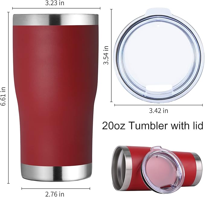 DOMICARE 20oz Tumbler with Lid Stainless Steel Tumblers Bulk, Double Wall Vacuum Insulated Coffee Travel Mug Powder Coated Tumbler, 4 Count (Pack of 1) Red - Image 5