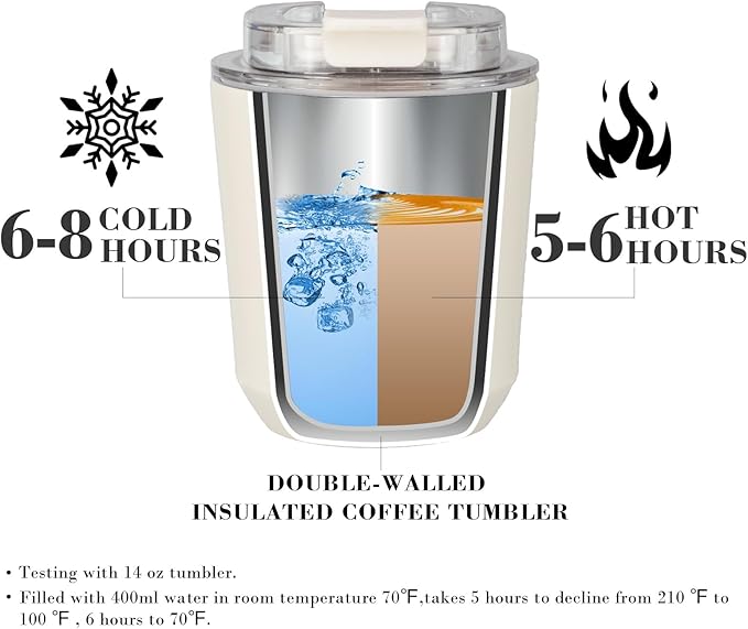 Puraville 2 Pack Insulated Tumblers with Lid, 10 oz Travel Coffee Mug Stainless Steel Vacuum Cup, Leak Proof Double Walled Coffee Tumbler for Iced and Hot Drinks, Black and Cream - Image 3