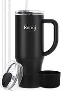 Renoj Insulated Mug 100% Spill Resistant Insulated Water Bottle for Iced Coffee & Hot Drinks - Fits Car Cup Holder, Ideal Gift, 2 Straws & Silicone Boot - FlexSlide White 32 oz by VisittheRenoj