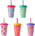 REDUCE GoGo's Kids Portable Tumbler Cups with Lids and Spill-Proof Straws - 5 Pack of Stackable 12 oz Tumblers with Twist-On Lids - Easy Storage, Dishwasher Safe - Fruity Cutie by Reduce