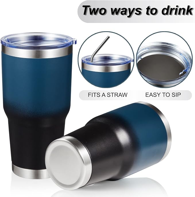 MEWAY 30oz Insulated Tumbler With Lids and Straws,Stainless Steel Double Vacuum Coffee Tumbler Cup, Brush, Durable Powder Coated Coffee Cup for Cold & Hot Drinks, Office, Travel(Blue Black,4 PACK) - Image 3