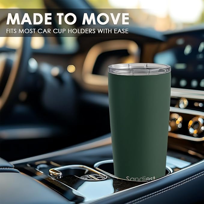SANDJEST Dark Green Tumbler 20oz Stainless Steel Double Wall Vacuum Insulated, Green Travel Coffee Cup, Gifts for Men Women Birthday Christmas - Image 6
