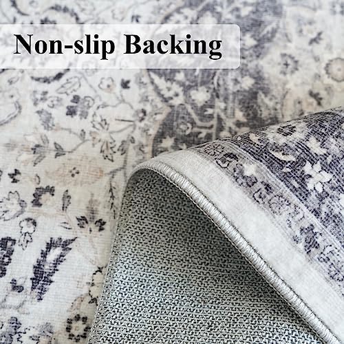 Hallway Washable Runner Rug - 2'6x14 Kitchen Rugs Entryway Rug Runner Vintage Soft Floor Mat Non Slip Indoor Farmhouse Carpet for Bathroom Living Room Bedroom (2'6''x14', Grey) - Image 5