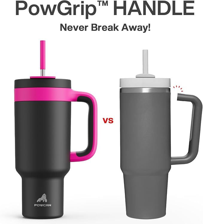 POWCAN 40 oz Tumbler with Handle, 2-in-1 Straw and Sip Lid, Leakproof, Dishwasher Safe, Insulated Stainless Steel Travel Coffee Mug, Keeps Cold for 34 Hours, Fits in Car Cup Holder (Berry) - Image 3