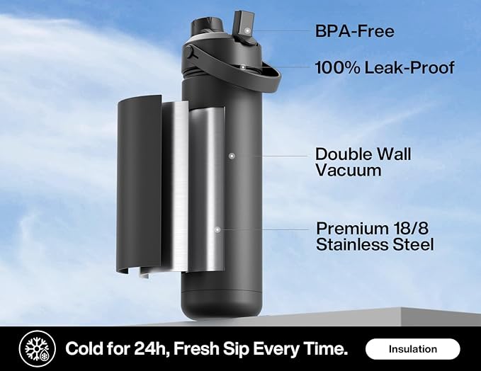 POWCAN 26 oz Insulated Water Bottle with 2-in-1 Straw and Spout Lid, Keep Cold 24H, Leak-Proof, Fits in Car Cup Holder, Stainless Steel Water Bottle for Gift, Holiday, Trip and School (Midnight Kiss) - Image 3